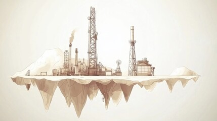 Obraz premium Modern Oil Rig Design with Industrial Structures in a Floating Landscape Background