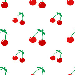 Cherry vector Seamless pattern with cute berries in a minimal style. Perfect for summer textiles, childrens clothing, fabric, wrapping paper