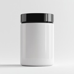 White blank plastic jar mockup with black cap on a white background