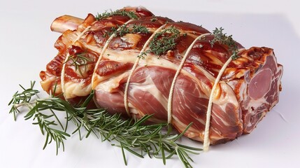 An alluring display of Jamón ibérico is presented. The Jamón ibérico, a renowned Spanish cured ham, features thick, richly - colored slices. The meat has a deep red - purple hue