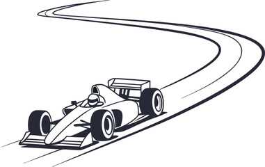 Minimalist Line Drawing of Race Car on Track