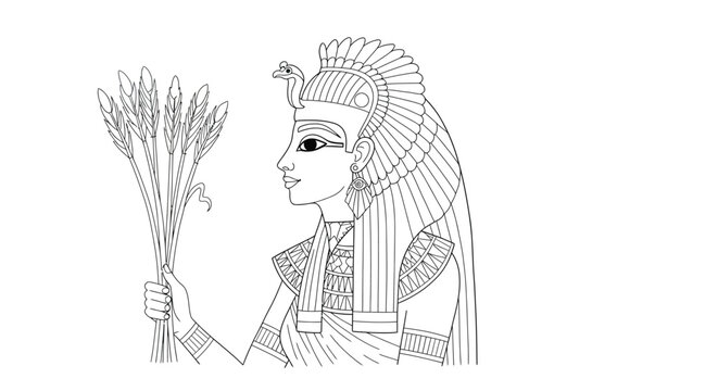 Nile River Goddess Anuket Egyptian Mythology Coloring Sheet Water Deity Ancient Culture Outline Drawing Design