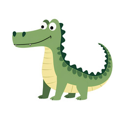 Fototapeta premium Cartoon Alligator, Green Reptile, Smiling, Transparent Background