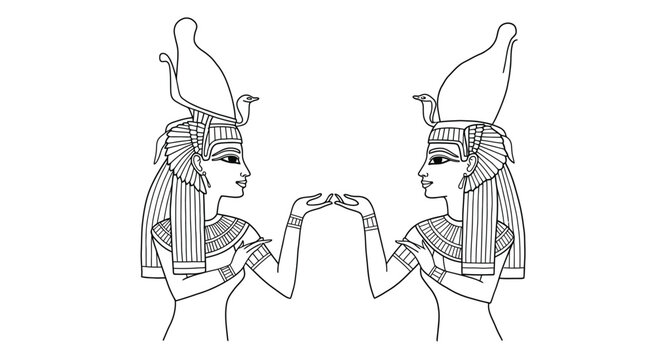 Nephthys Serket Protector Goddesses Coloring Page Egyptian Deities Magic Scorpion Funerary Mythology Line Art