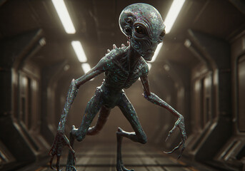 Alien concept art 3D vector spaceship inside illustration isolated