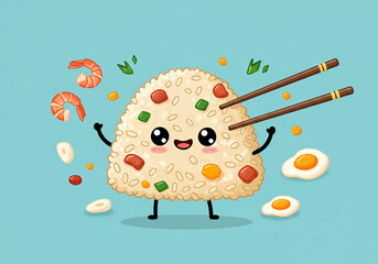 Vector illustration of rice man 2D chinese fried rice art