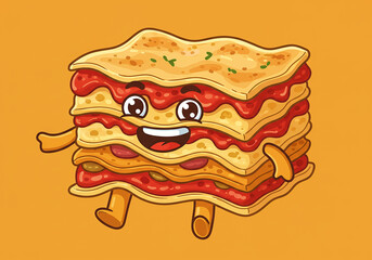 Vector illustration of lasagna with isolated background 2D art. Lasagna character cute