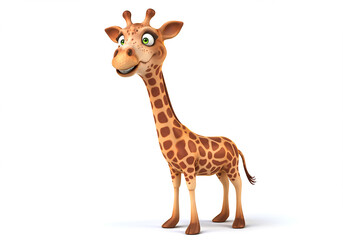 giraffe isolated on white background 3D animation style cartoon character illustration
