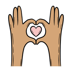 illustration of a hand giving a heart which indicates affection on a white background