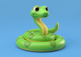 green snake with a smile 3D illustration 