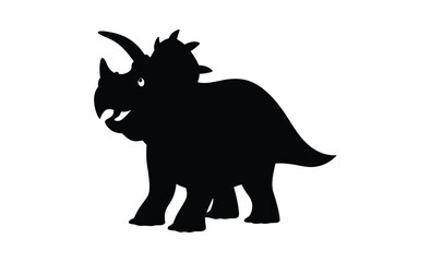 Cute triceratops vector silhouette, Cute triceratops silhouette vector flat illustration design