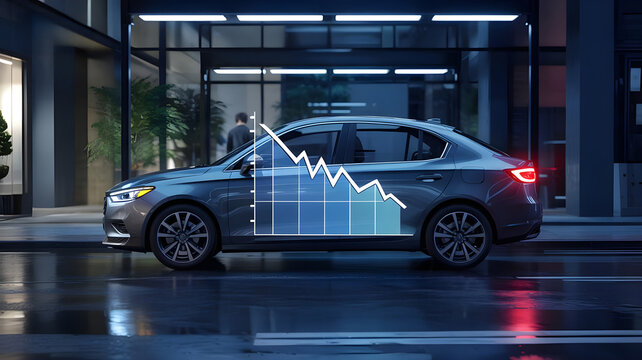 Modern Car Advertisement with Graph Showing Price Decrease Trend