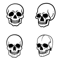 skull head line art set illustration with cartoon theme on white background