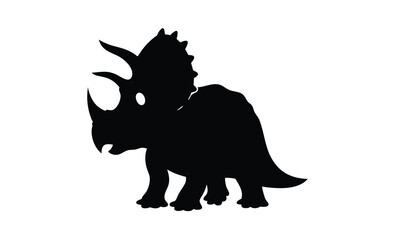 Cute triceratops vector silhouette, Cute triceratops silhouette vector flat illustration design
