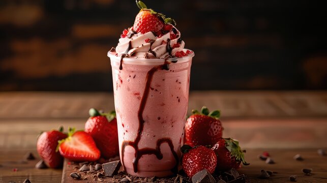 Delicious strawberry chocolate smoothie bowl garnished with fresh fruits