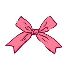 Hand drawn vintage girly decor. Aesthetic elegant girly pink bow. Coquette bow. Trendy element for Valentine day and wedding invitations, christmas cards, poster.