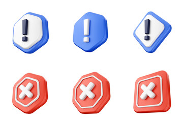 Fototapeta premium 3d caution sign alert warning safety security icon set bundle