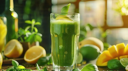 Fototapeta premium Refreshing green beverage garnished with mint