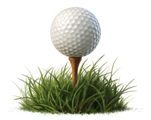 a golf ball on a tee in the grass isolated on white background, PNG