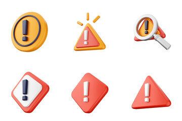 3d caution sign alert warning safety security icon set bundle