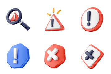 3d caution sign alert warning safety security icon set bundle