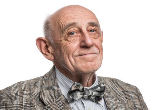 distinguished elderly gentleman with kind gaze isolated on transparent white background