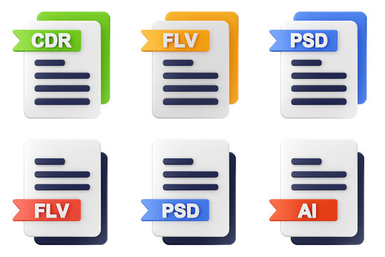 3d file format type icon set bundle cdr flv psd ai