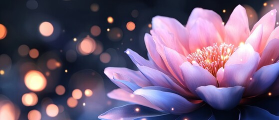 Pink flower bloom with bokeh lights