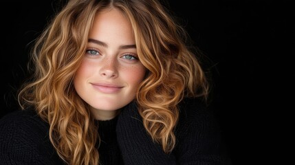 Fototapeta premium A young woman with healthy, curly hair and a beautiful smile