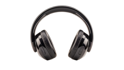 Png of Sleek black wireless headphones with a modern design, perfect for immersive audio experiences.