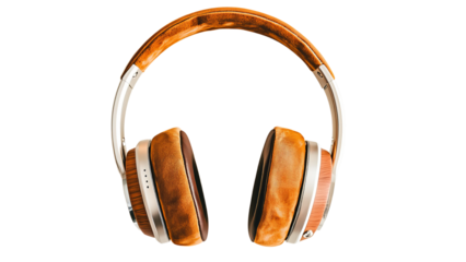 Png of Stylish headphones with a wooden and leather finish, showcasing elegance and luxury in audio design.