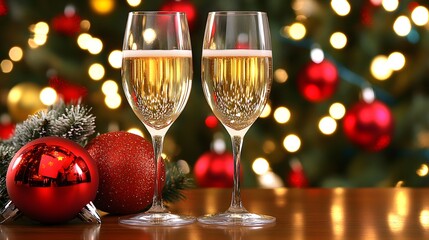 Two Glasses of Champagne Christmas Eve Celebration