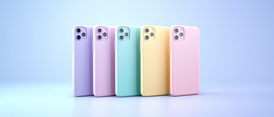 Pastel phones stand in a row