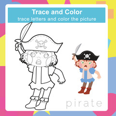 Trace and color worksheet. Coloring page and handwriting practice for kids. Education developing worksheet. Educational activity page for children. 