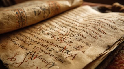 Exploring the intricate beauty of an ancient Slavic manuscript filled with ornate calligraphy and rich historical texture