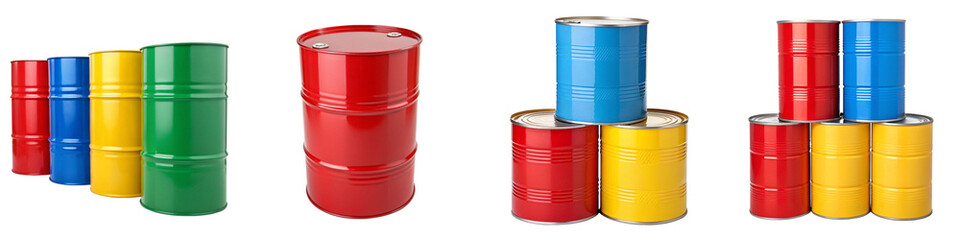 Colorful Stacked Drums in Red Blue Green and Yellow Isolated on Transparent Background PNG