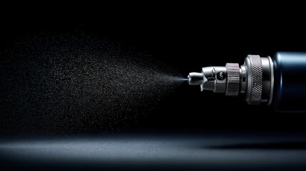 Fine mist spray nozzle, airbrush, dark background, studio shot, product advertising.