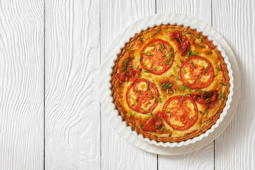 Freshly baked Italian Tomato Cheese Pie, top view