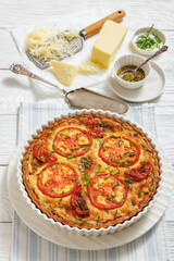 Freshly baked Italian Tomato Cheese Pie, top view