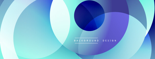 Abstract composition featuring overlapping circles. Shades range from deep blue to pale turquoise. Modern design evokes fluidity, depth, visual harmony. Background text reads background design.