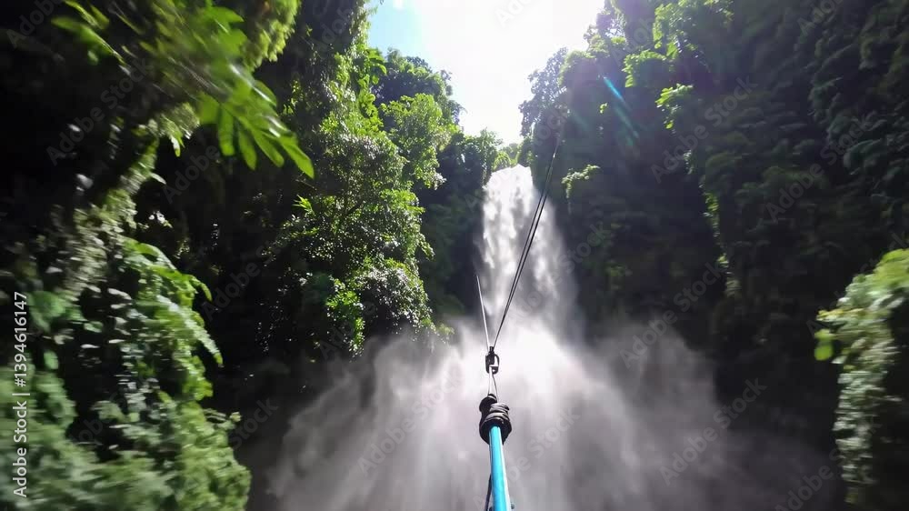 Poster exploring the lush rainforest in costa rica with a close view of a cascading waterfall