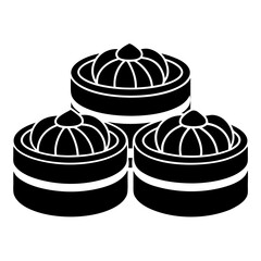 Flat Bamboo Steamer Icon – Silhouette Vector in Black on White.