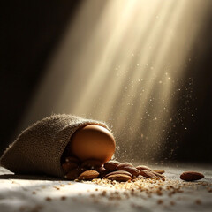 Minimalist Still Life with Egg and Walnuts in Sunlight

