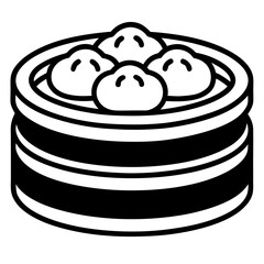 Traditional Bamboo Steamer Silhouette – Vector Icon in B&W.