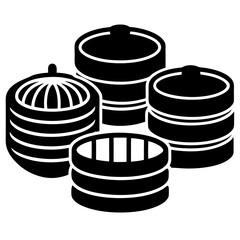 Bamboo Steamer Silhouette Vector Icon – Clean White Background Design.