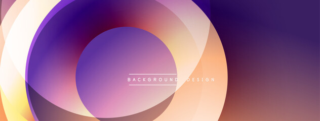 Abstract design features overlapping circles. Gradient colors blend from yellow, orange, purple creating modern aesthetic. Smooth transitions define shapes, offering visual depth.