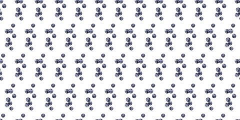 Seamless pattern with watercolor blueberries forming diagonal lines on white background