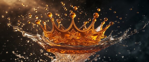 Stunning Amber Liquid Crown Splash Motion Dark Background