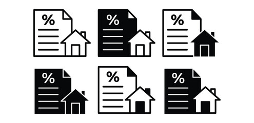 Tax Property Icons Set House and Percentage Document Illustrations Vector Design