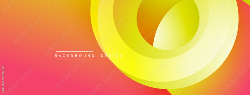 Fototapete Abstract vibrant design features overlapping yellow circles. Gradient background transitions from red to orange. Modern aesthetic suitable for digital projects, presentations.